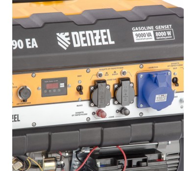 Генератор бензиновый PS 90 EA, 9.0 кВт, 230В, 25 л, коннектор автоматики, электростартер Denzel