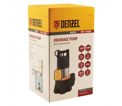 Дренажный насос DP1400X, 1400 Вт, подъем 11 м, 25000 л/ч Denzel