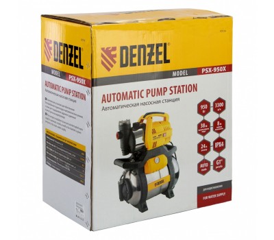 Насосная станция PSХ950X, Х-Pro, 950 Вт, 3300 л/ч, ресивер 24 л, подъем 38 м, нержавейка Denzel
