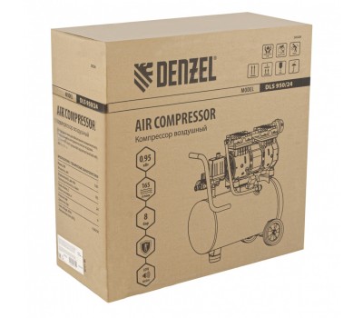 Компрессор DLS950/24 безмаслянный малошумный 950 Вт, 165 л/мин, ресивер 24 л Denzel