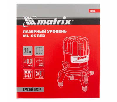 Лазерный уровень ML 05 Red, 20 м, 635 нм, резьба 5/8 Matrix Лазерный уровень ML 05 Red, 20 м, 635 нм, резьба 5/8 Matrix