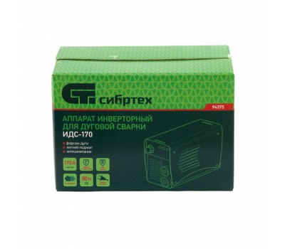 Аппарат инверторный дуговой сварки ИДС-170, 170 А, ПВ 80%, диаметр электрода 1.6-3.2 мм Сибртех