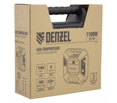 Компрессор воздушный DL1100 1.1 кВт, 180 л/мин, с набором аксессуаров Denzel