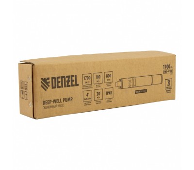 Скважинный насос DWS-4-100, винтовой, диаметр 4, 800 Вт, 1700 л/ч, напор 100 м Denzel