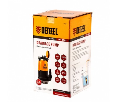 Дренажный насос для чистой и грязной воды DP450S, 450 Вт, напор 6 м, 12000 л/ч Denzel