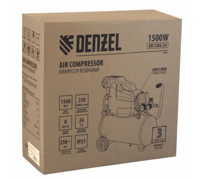 Компрессор воздушный DK1500/24, Х-PRO 1.5 кВт, 230 л/мин, 24 л Denzel