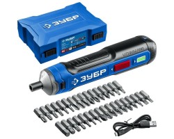 Аккумуляторная отвертка 4 Vmax в кейсе с набором 33 бит Зубр PSD-4S-foto2