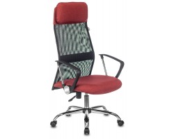 Кресло руководителя Бюрократ KB-6N черный TW-01 сиденье красный 38-410 сетка/ткань с подголов. крестовина металл хром