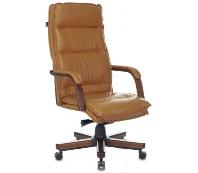 Кресло руководителя Бюрократ T-9927WALNUT горчичный кожа крестовина металл/дерево