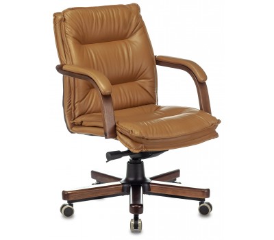 Кресло руководителя Бюрократ T-9927WALNUT-LOW горчичный кожа низк.спин. крестовина металл/дерево