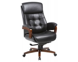 Кресло руководителя Бюрократ _Mega черный кожа крестовина металл/дерево
