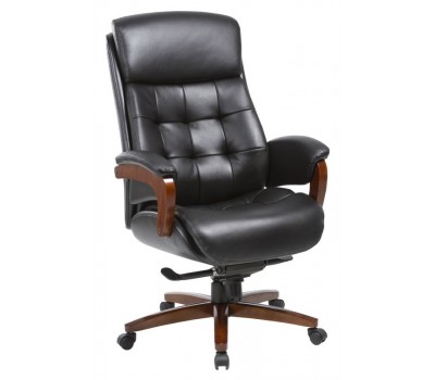 Кресло руководителя Бюрократ _Mega черный кожа крестовина металл/дерево