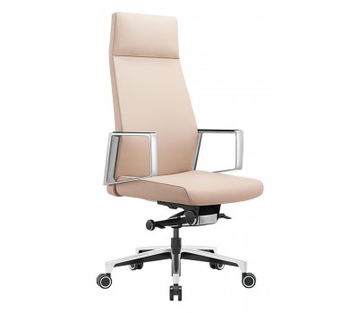 Кресло руководителя Бюрократ _JONS бежевый кожа крестовина алюминий