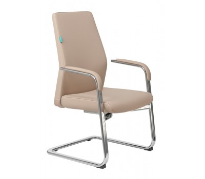 Кресло Бюрократ _JONS-LOW-V бежевый кожа низк.спин. полозья металл хром