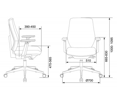 Кресло Бюрократ CH-545 черный 26-B01 крестовина алюминий