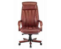Кресло руководителя Бюрократ T-9922WALNUT светло-коричневый Leather Eichel кожа крестовина металл/дерево-foto2
