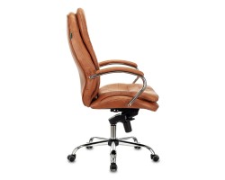 Кресло руководителя Бюрократ T-9950 рыжий Leather Ontano кожа крестовина металл хром-foto3