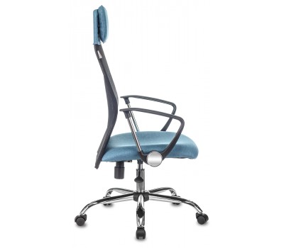 Кресло руководителя Бюрократ KB-6N черный TW-01 сиденье синий 38-415 сетка/ткань с подголов. крестовина металл хром