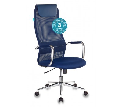 Кресло руководителя Бюрократ KB-9N синий TW-05N TW-10N сетка/ткань с подголов. крестовина металл хром