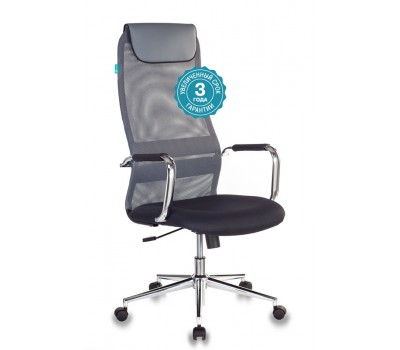 Кресло руководителя Бюрократ KB-9N темно-серый TW-04 TW-12 сетка/ткань с подголов. крестовина металл хром