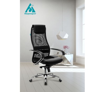 Кресло руководителя Бюрократ CH-609SL черный TW-01 TW-11 эко.кожа/сетка с подголов. крестовина металл хром