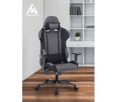 Кресло игровое Zombie 771N серый/черный с подголов. крестовина металл черный