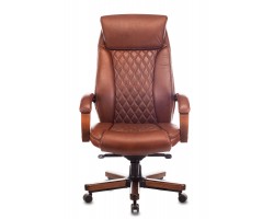 Кресло руководителя Бюрократ T-9924WALNUT светло-коричневый Leather Eichel кожа крестовина металл/дерево-foto2