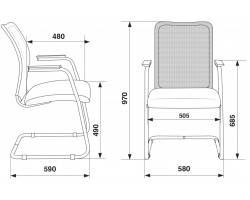 Кресло Бюрократ CH-599AV серый TW-32K03 сиденье черный TW-11 сетка/ткань полозья металл металлик-foto5