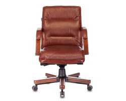 Кресло руководителя Бюрократ T-9927WALNUT-LOW светло-коричневый Leather Eichel кожа низк.спин. крестовина металл/дерево-foto2