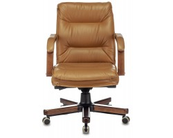 Кресло руководителя Бюрократ T-9927WALNUT-LOW горчичный кожа низк.спин. крестовина металл/дерево-foto2