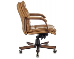 Кресло руководителя Бюрократ T-9927WALNUT-LOW горчичный кожа низк.спин. крестовина металл/дерево-foto3