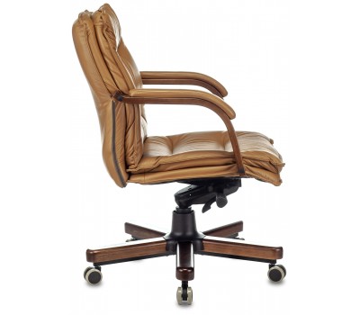 Кресло руководителя Бюрократ T-9927WALNUT-LOW горчичный кожа низк.спин. крестовина металл/дерево