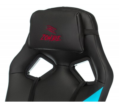 Кресло игровое Zombie DRIVER черный/голубой эко.кожа с подголов. крестовина пластик