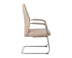 Кресло Бюрократ _JONS-LOW-V бежевый кожа низк.спин. полозья металл хром-foto3