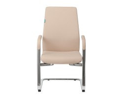 Кресло Бюрократ _JONS-LOW-V бежевый кожа низк.спин. полозья металл хром-foto2