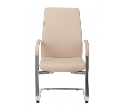 Кресло Бюрократ _JONS-LOW-V бежевый кожа низк.спин. полозья металл хром