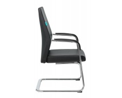 Кресло Бюрократ _JONS-LOW-V черный кожа низк.спин. полозья металл хром-foto3